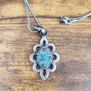 Silver and turquoise flower boho pendant necklace
